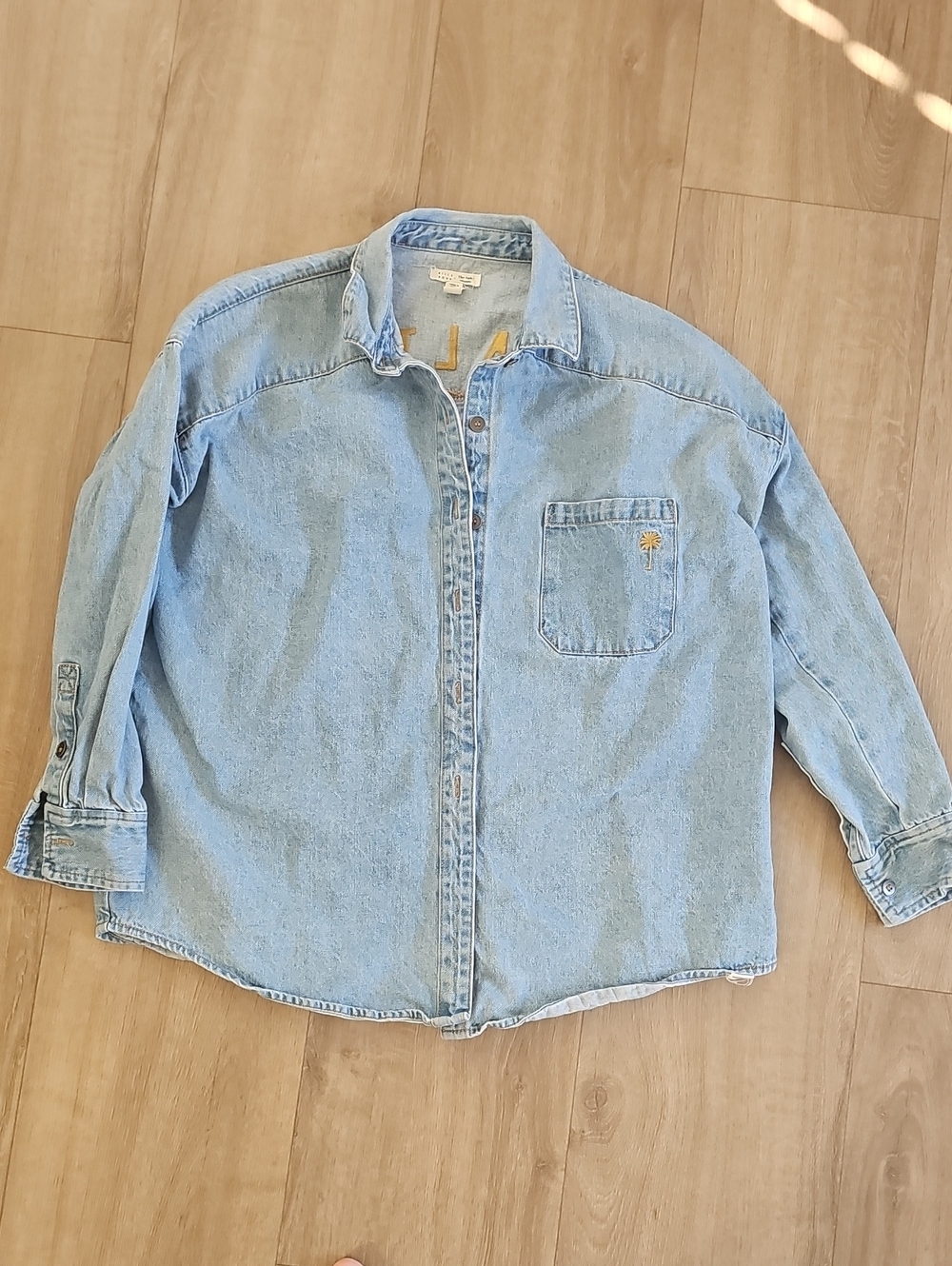 Billabong X Salty Blonde Light Blue Denim Button-Up Shirt Pocket Embroidery Med